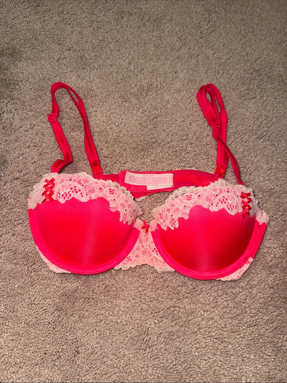 Victoria's Secret Hot Pink and White Lace Push-Up Bra